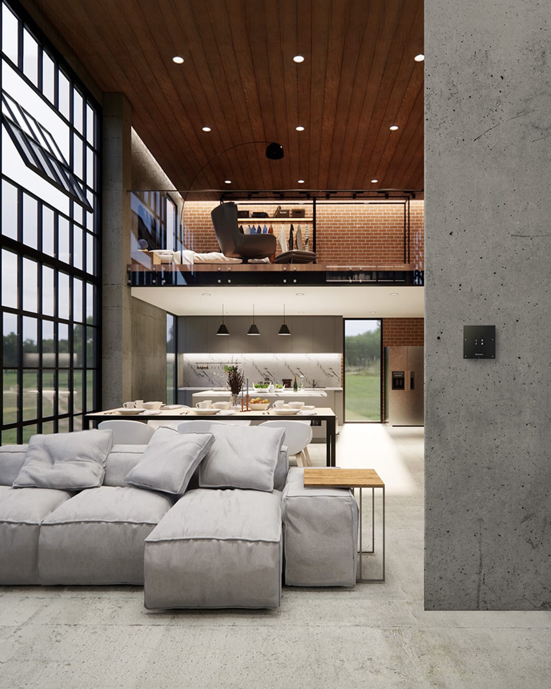 Intérieur contemporain équipé d’un panneau Grenton