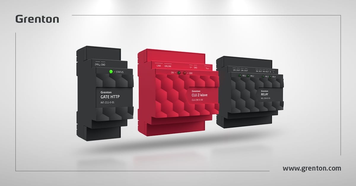 Modules Grenton sur rail DIN : Gate HTTP, CLU Z-Wave, Relay